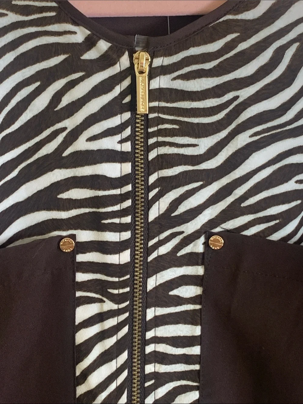 NWT Michael Kors Gold-Trim Zipper Jacket, Size M